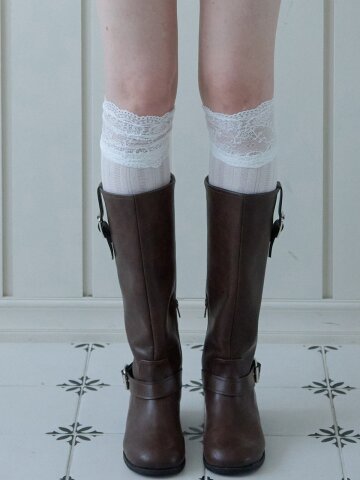 [2PCS 1SET] LACE BLOOM KNEE SOCKS_MIX