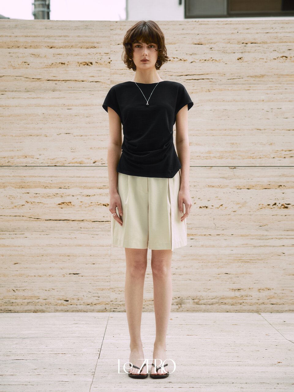 [2컬러] 르제로 언발란스 셔링 반팔 티셔츠