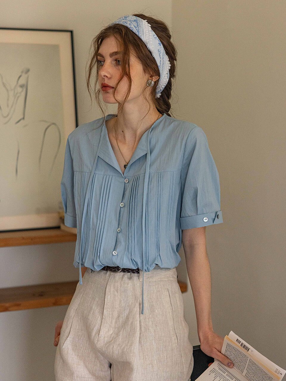 5/27 예약배송_DA_Brocade tuck pleated blouse_2color