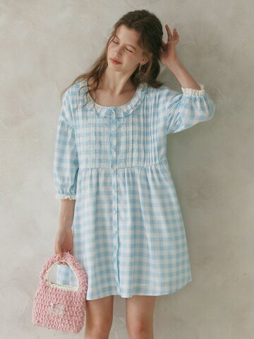 5/27 예약배송_Cest_Gingham babydoll mini dress