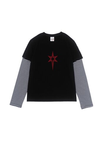 스타 레이어드 롱슬리브 티셔츠 (블랙/화이트)