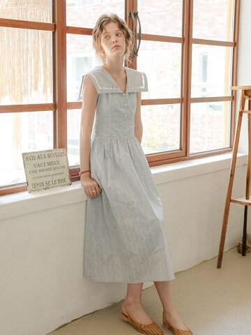 PM_Jacquard sailor collar midi dress_2color