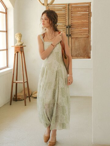 PM_Floral square neck maxi dress_GREEN