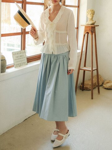 PM_A-line midi flare skirt_BLUE
