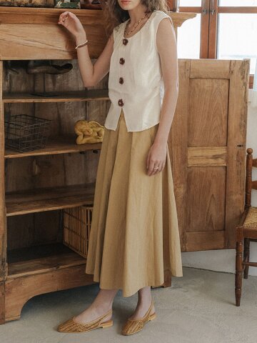 PM_Cotton blend flare skirt_BEIGE