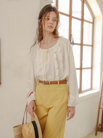 PM_Airy volume sleeve ribbon shirt_WHITE