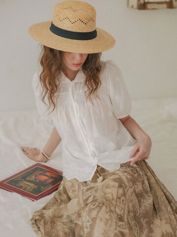 PM_Lovely collar flower embroidery shirt_WHITE