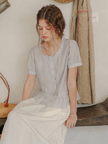 PM_Soft wrinkle peplum shirt_BLUE GRAY