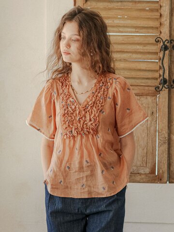 PM_Romantic frill flower blouse_BROWN