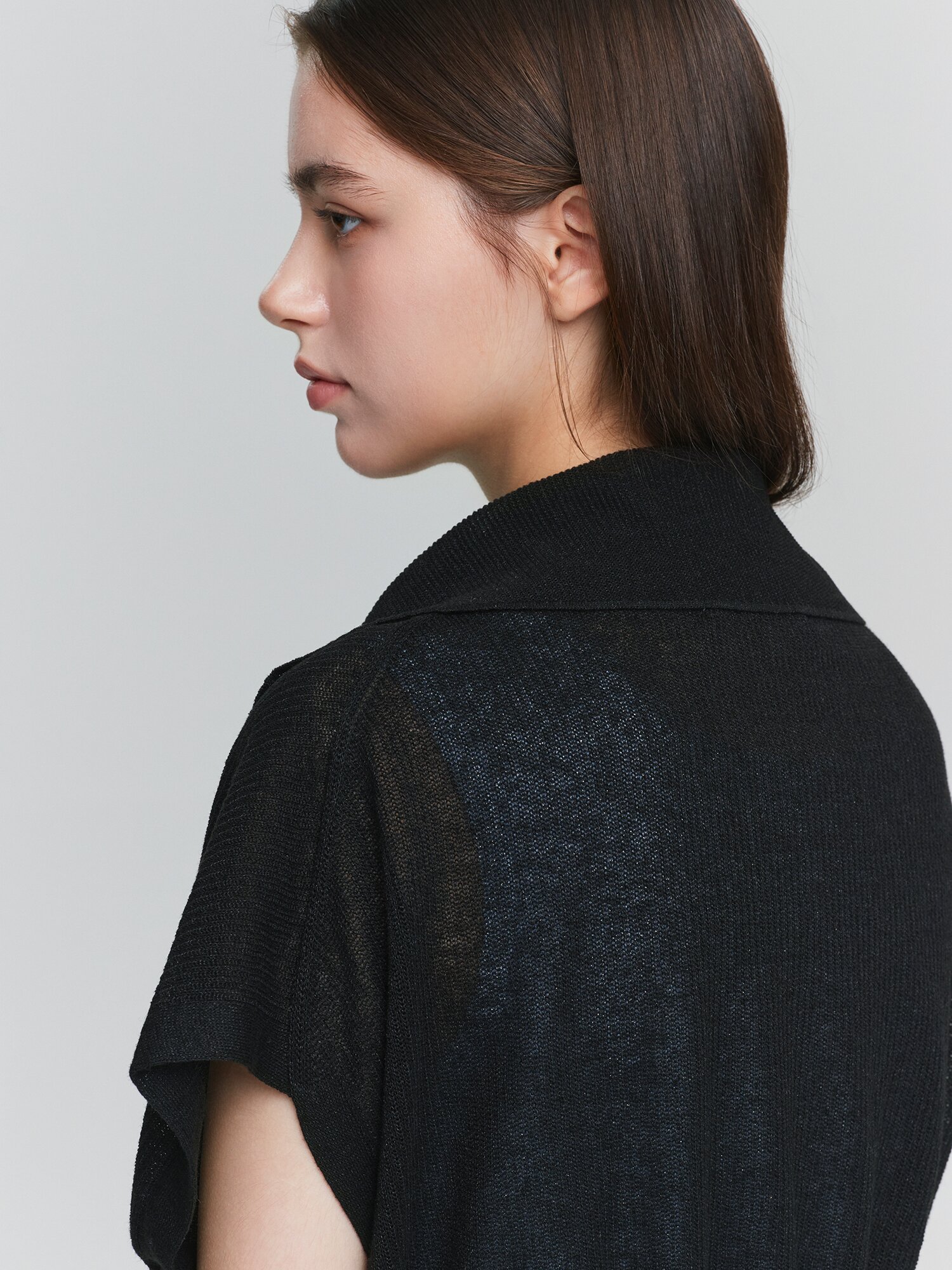 린넨 스트링 집업 니트 베스트 (BLACK)