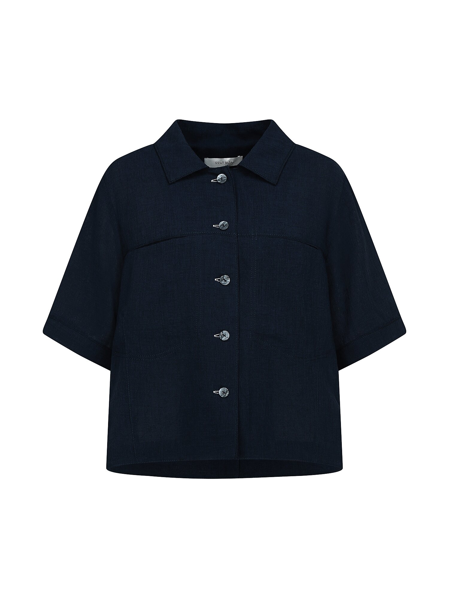루즈핏 백 래글런 포켓 블라우스 (NAVY)