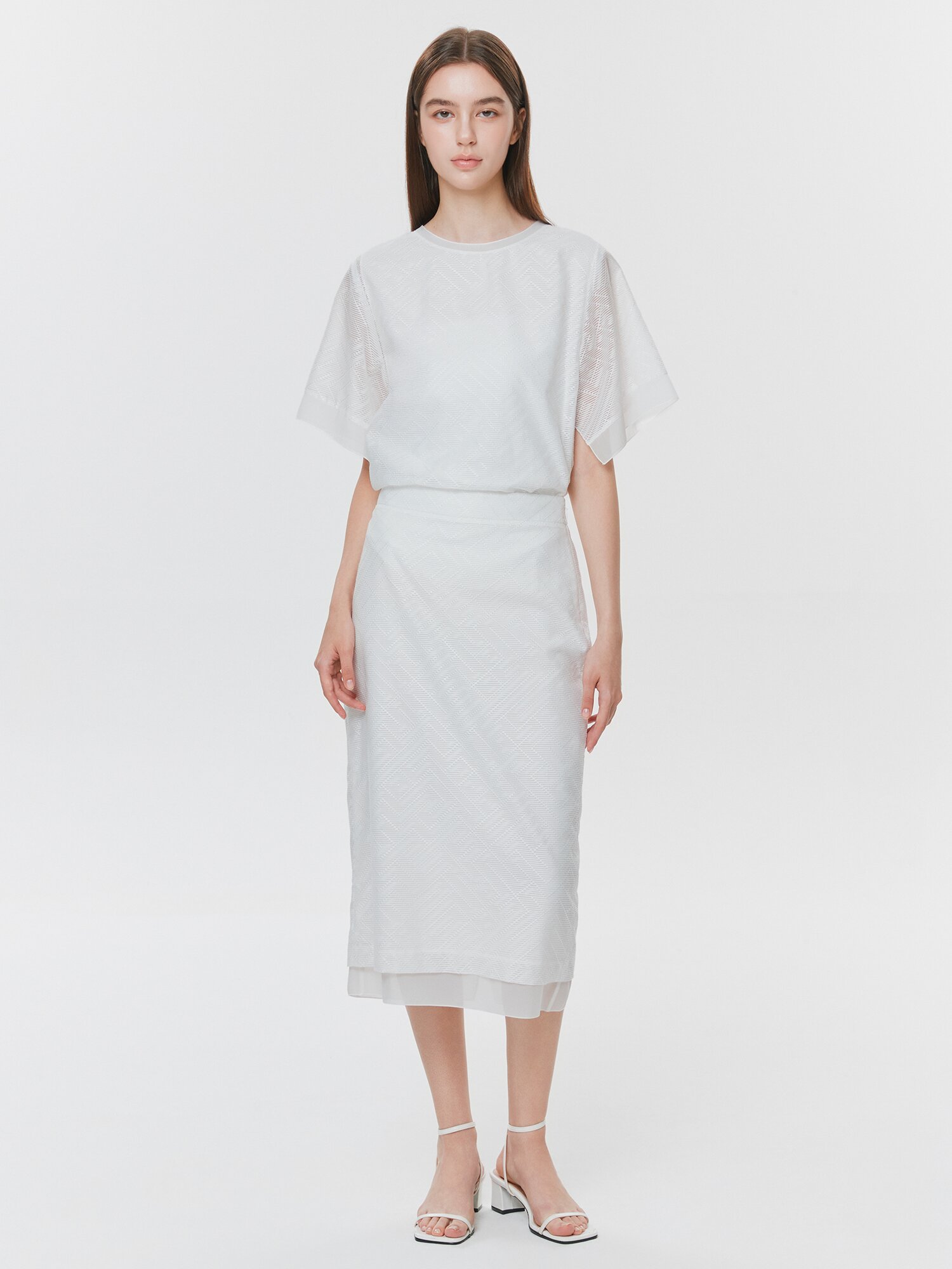 자수 시스루 헴 H라인 스커트 (WHITE)