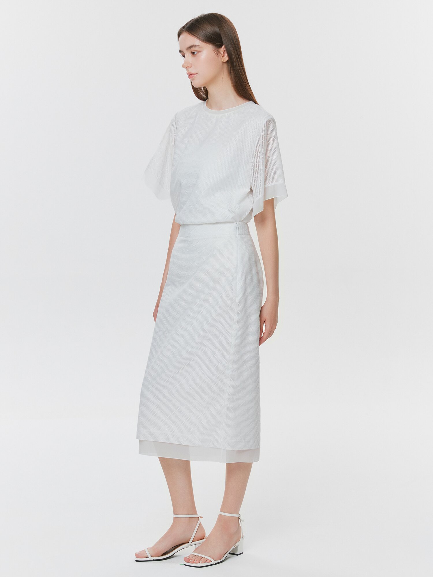 자수 시스루 헴 H라인 스커트 (WHITE)