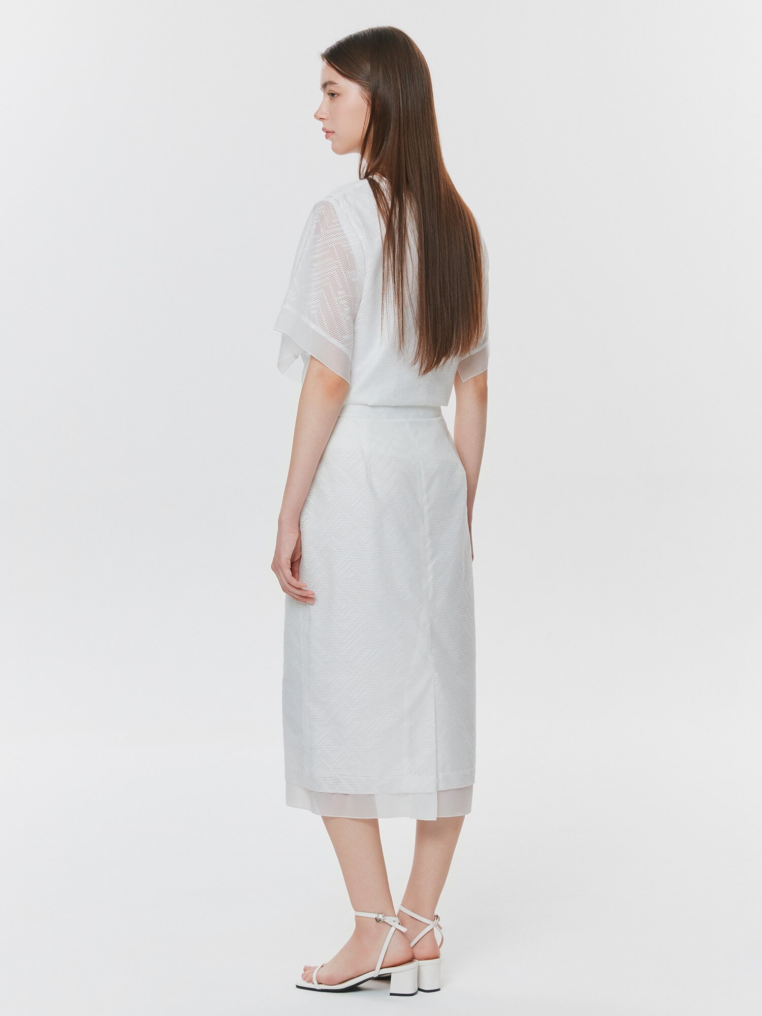 자수 시스루 헴 H라인 스커트 (WHITE)