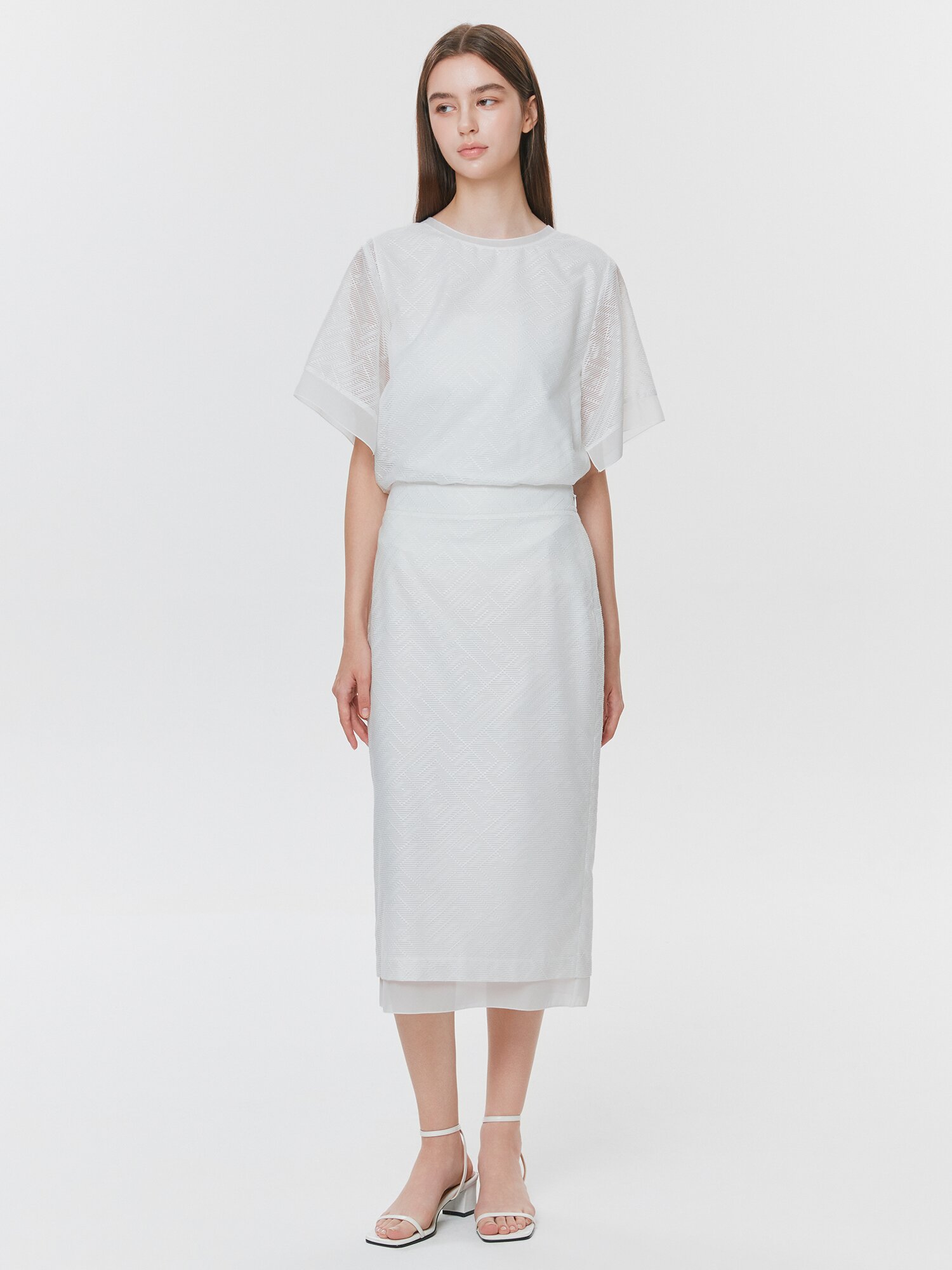 자수 시스루 헴 H라인 스커트 (WHITE)