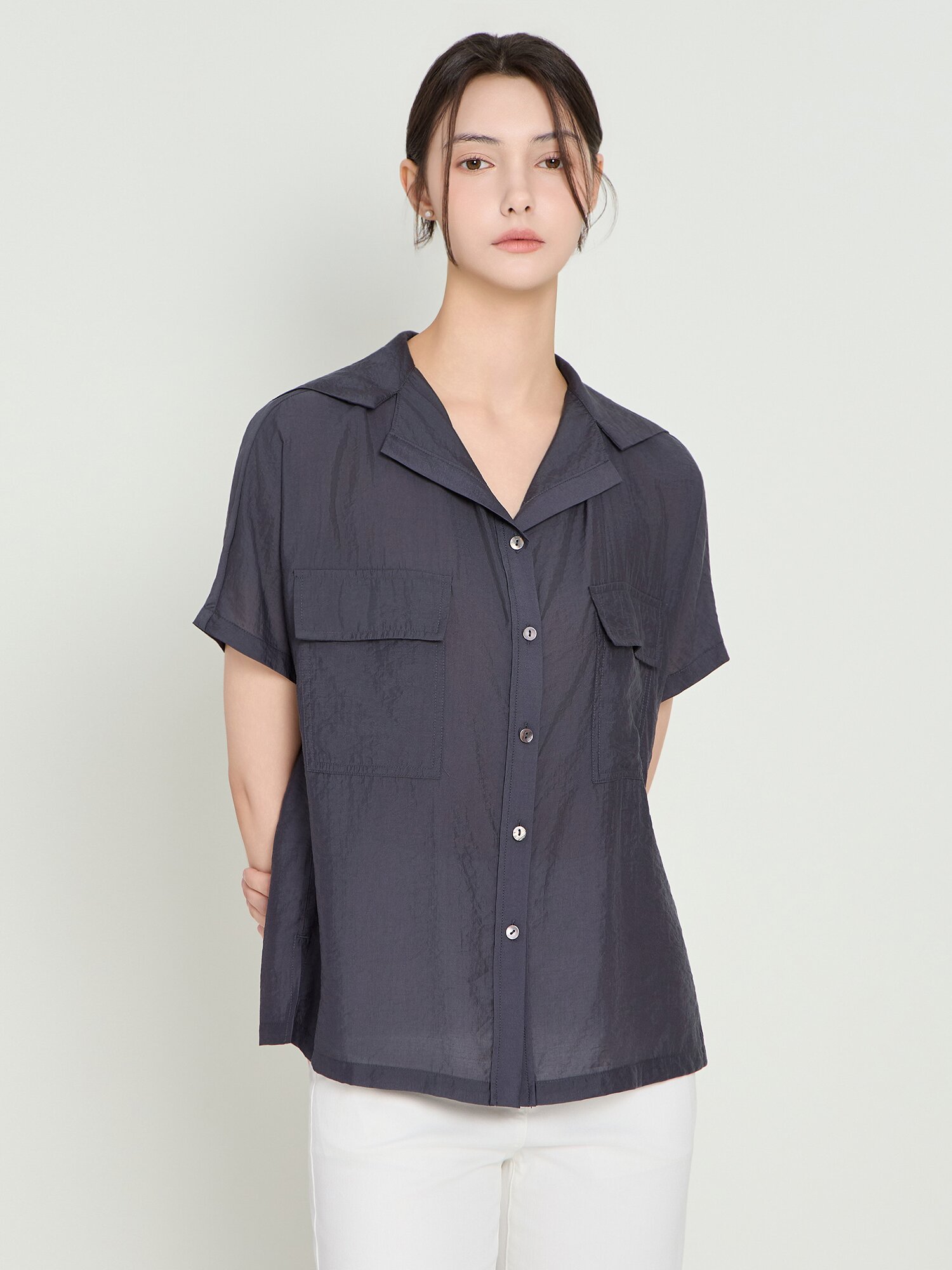 루즈핏 세일러 칼라 블라우스 (DARK GREY)