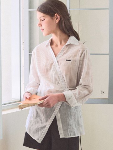 Stripe wrap string blouse - Ivory