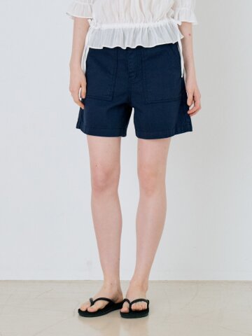 Basic Cotton Work Half Pants - Navy