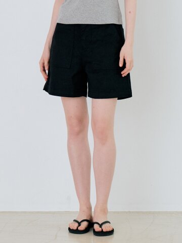 Basic Cotton Work Half Pants - Black