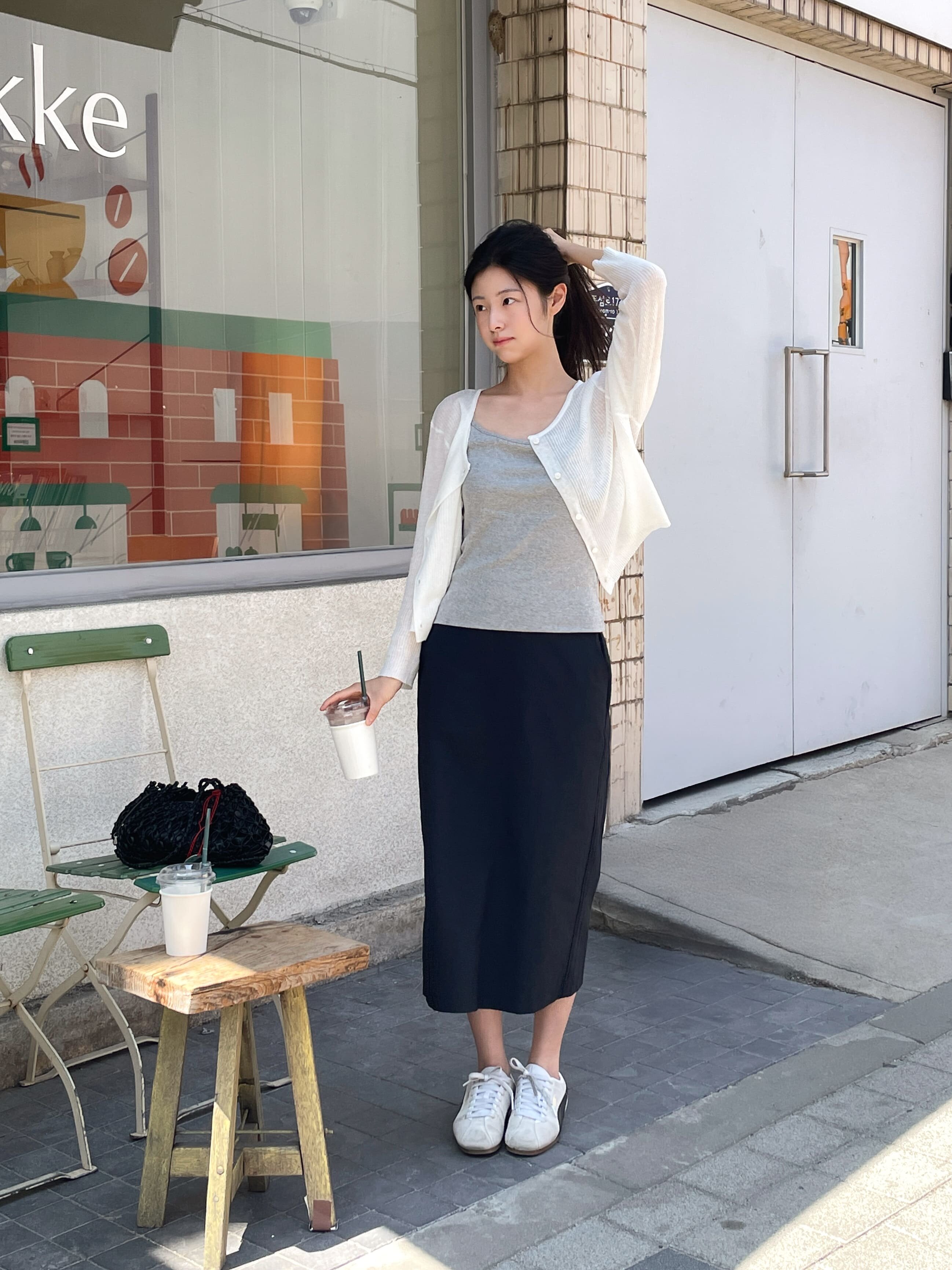 Classic Nylon Pencil Midi Skirt - Navy