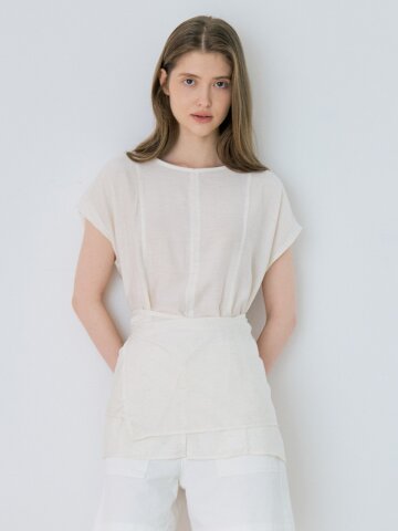 [SET-UP] Linen Wrap Half Sleeve Blouse - Cream