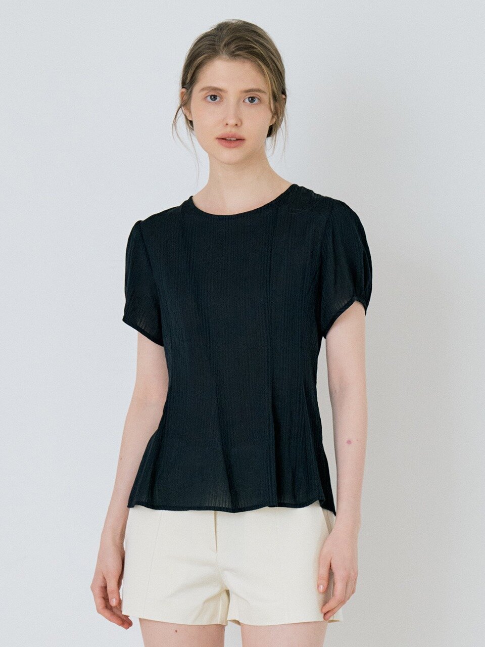 Basic Tencel Stripe Blouse - Black