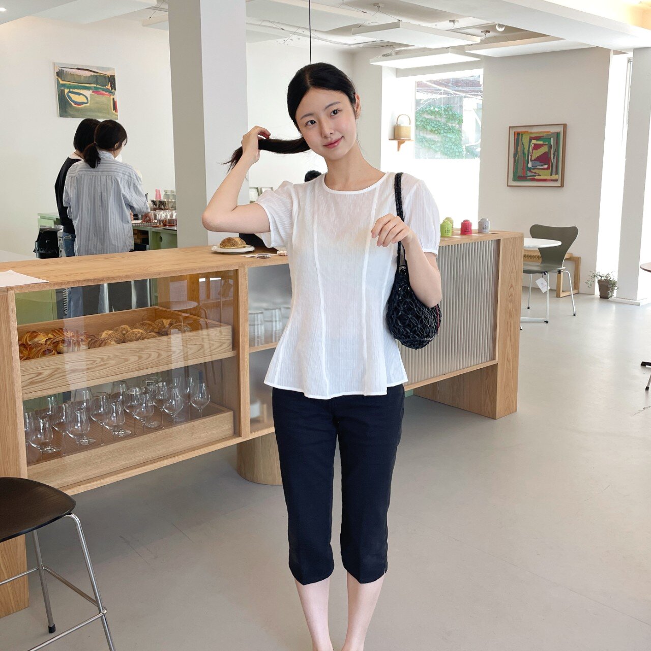 Basic Tencel Stripe Blouse - Black