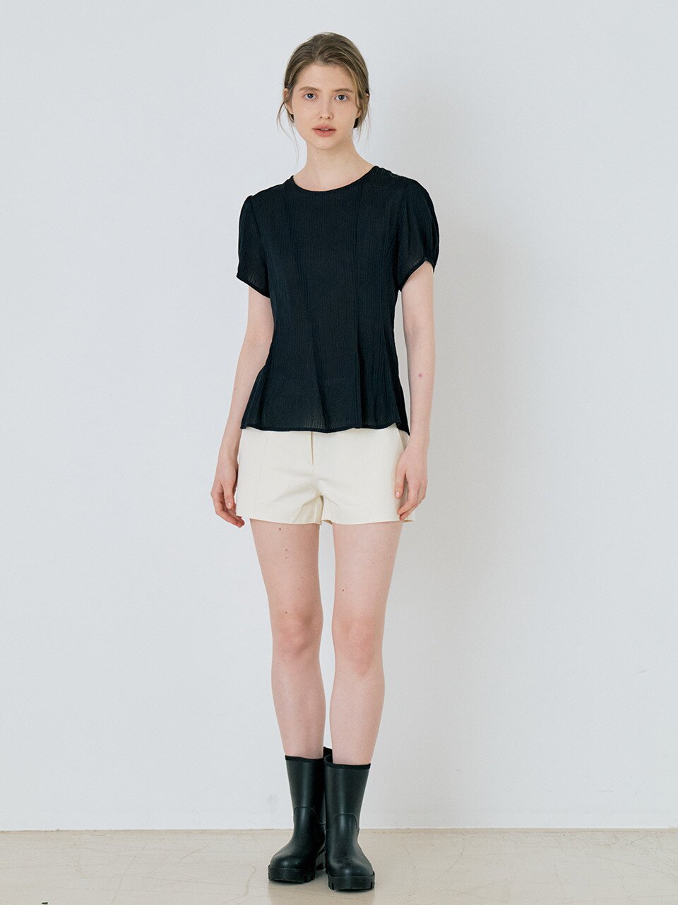 Basic Tencel Stripe Blouse - Black