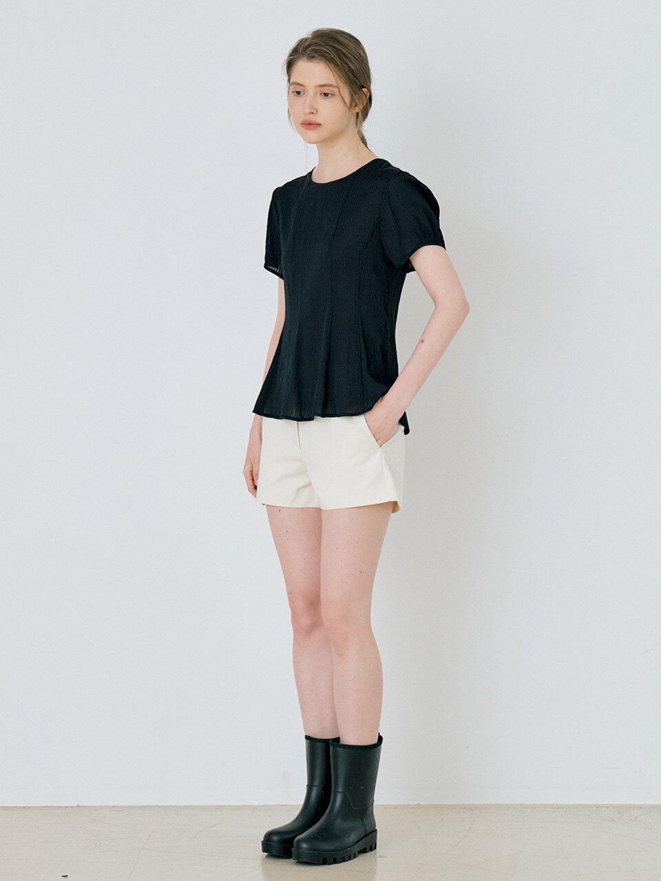Basic Tencel Stripe Blouse - Black