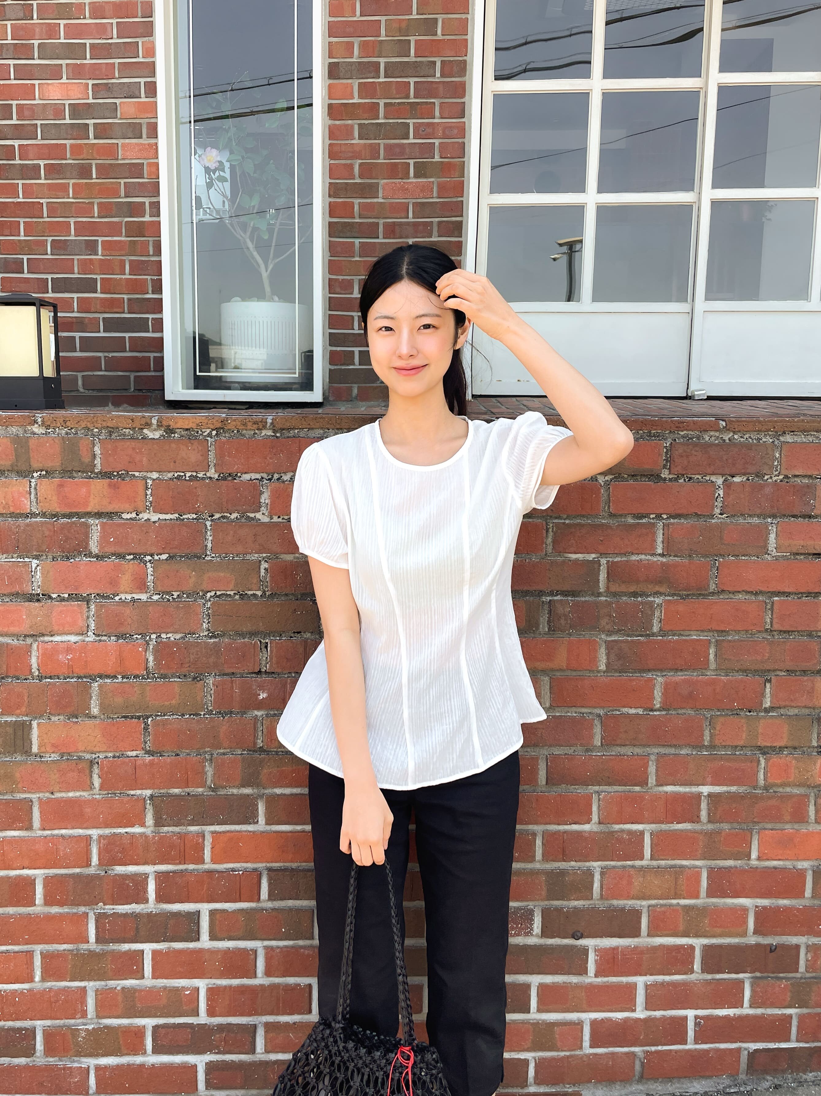 Basic Tencel Stripe Blouse - Black