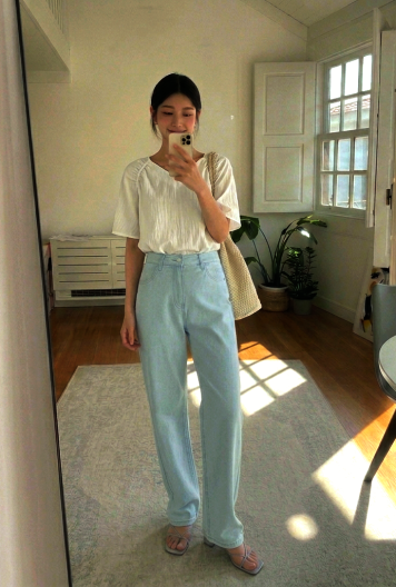 셔링 래글런 브이넥 블라우스 