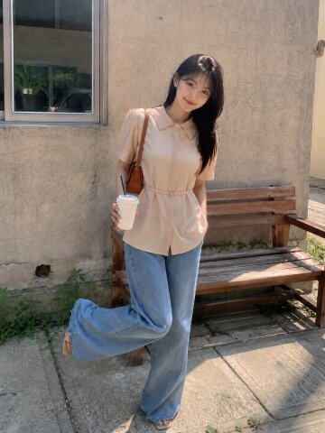 절개 라인 와이드 데님 팬츠 