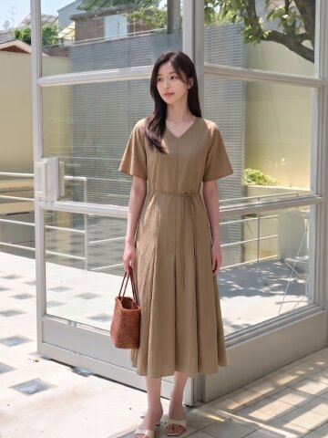 핀턱 브이넥 플레어 원피스 