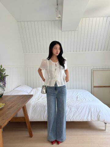 와이드핏 히든밴딩 워싱 데님팬츠 (LIGHT BLUE)