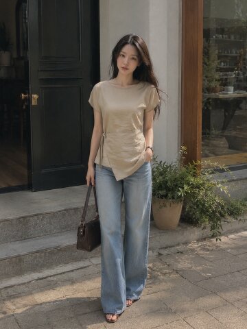린넨 캡 슬리브 랩 블라우스 
