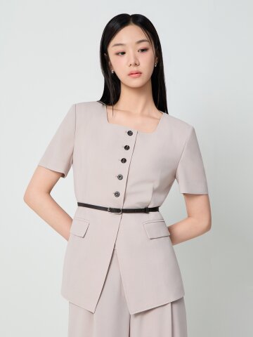 벨티드 슬림핏 스퀘어넥 재킷 