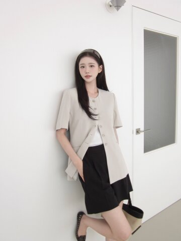 하프 슬리브 라운드넥 재킷 