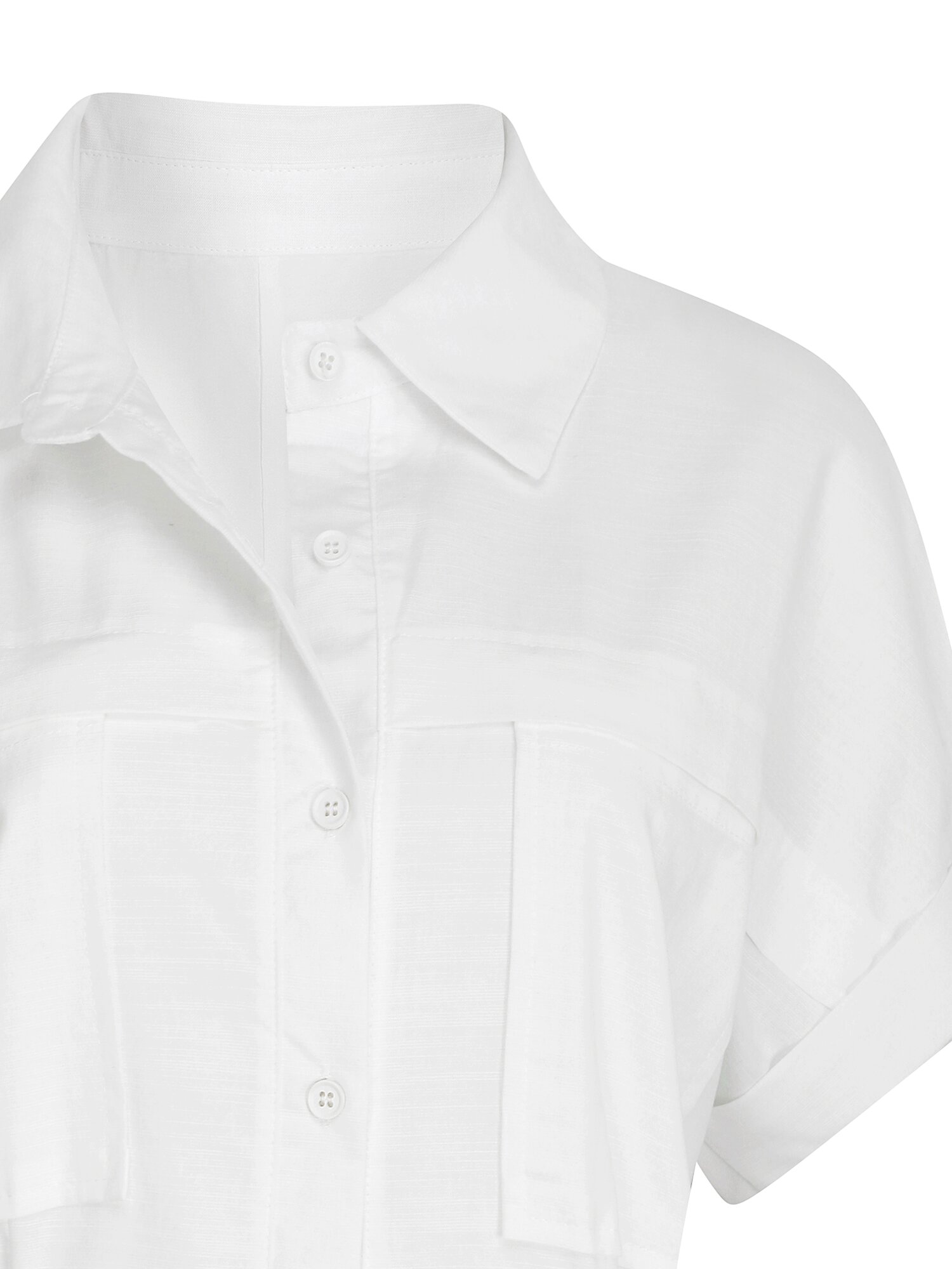 백 벨트 장식 턴업 셔츠 원피스 (WHITE)