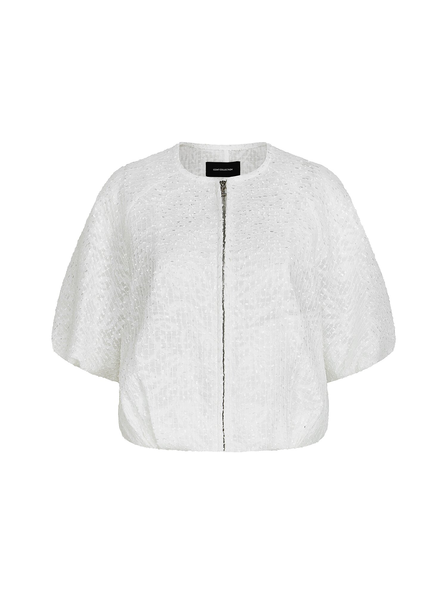 텍스쳐 볼륨 래글런 집업 점퍼 (WHITE)