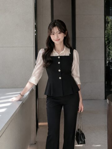 셔츠 배색 뷔스티에 블라우스 