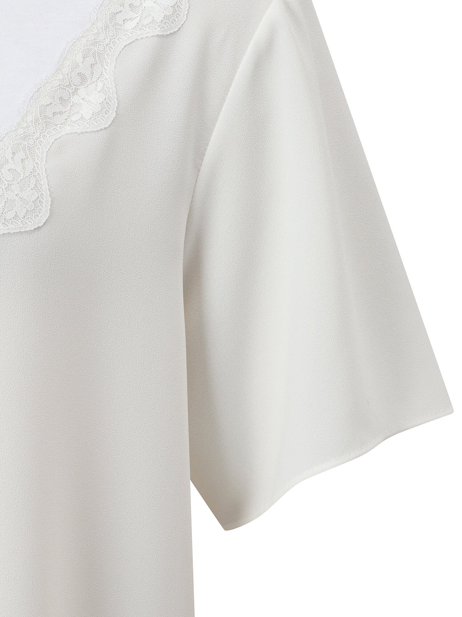레이스 배색 레터링 라운드넥 티셔츠 (WHITE)