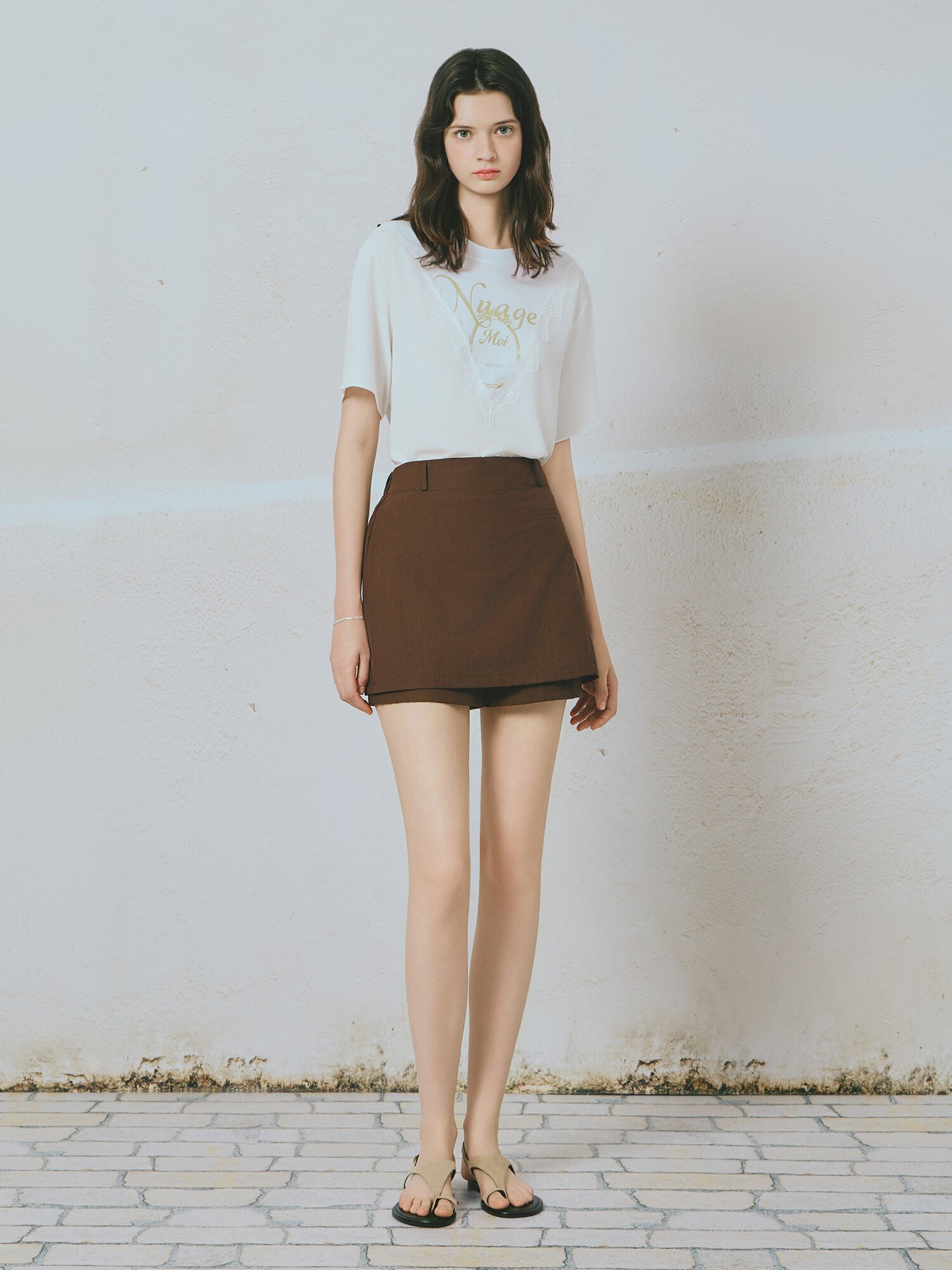 레이스 배색 레터링 라운드넥 티셔츠 (WHITE)