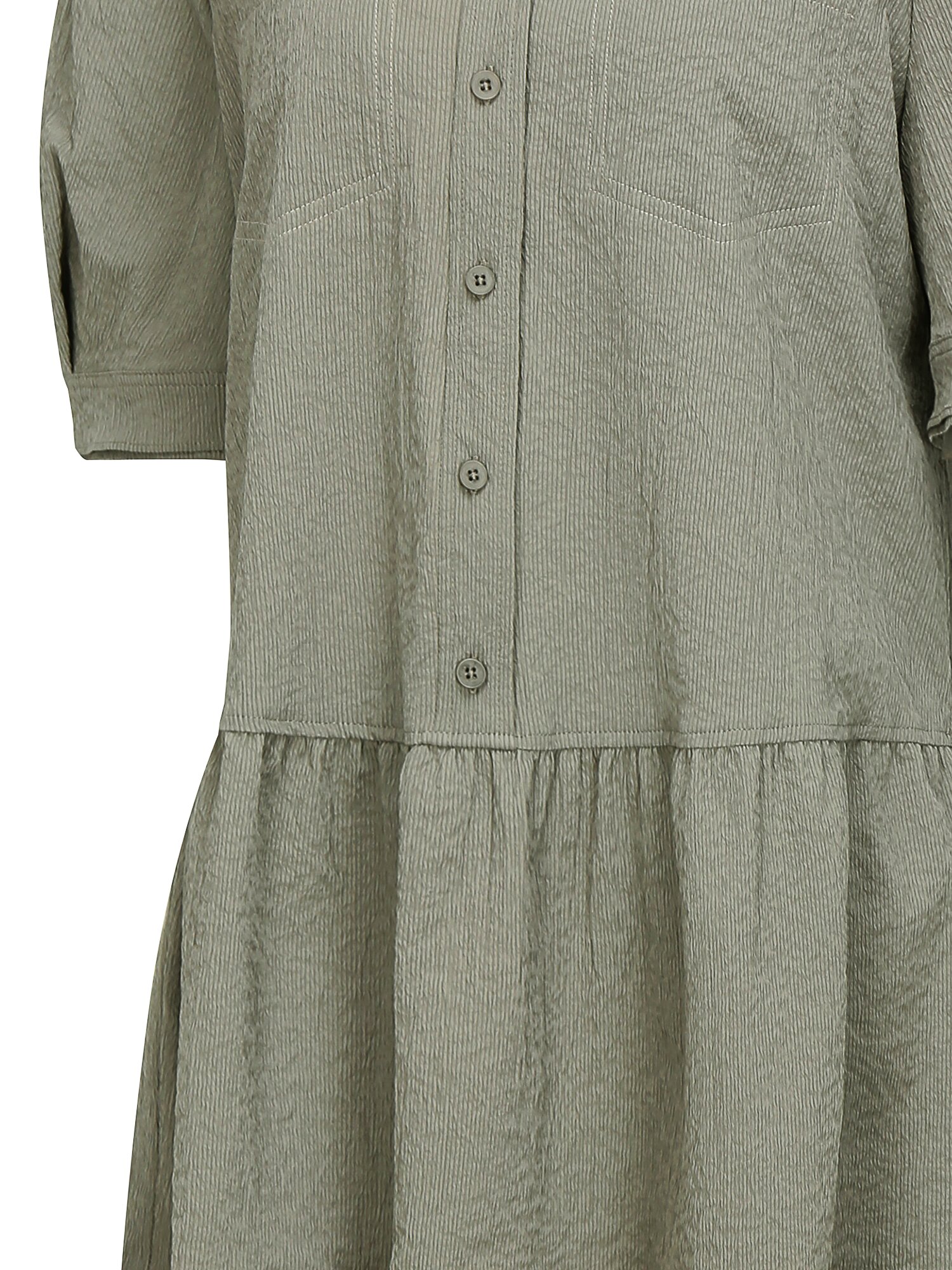 시어서커 오픈 칼라 티어드 원피스 (KHAKI)