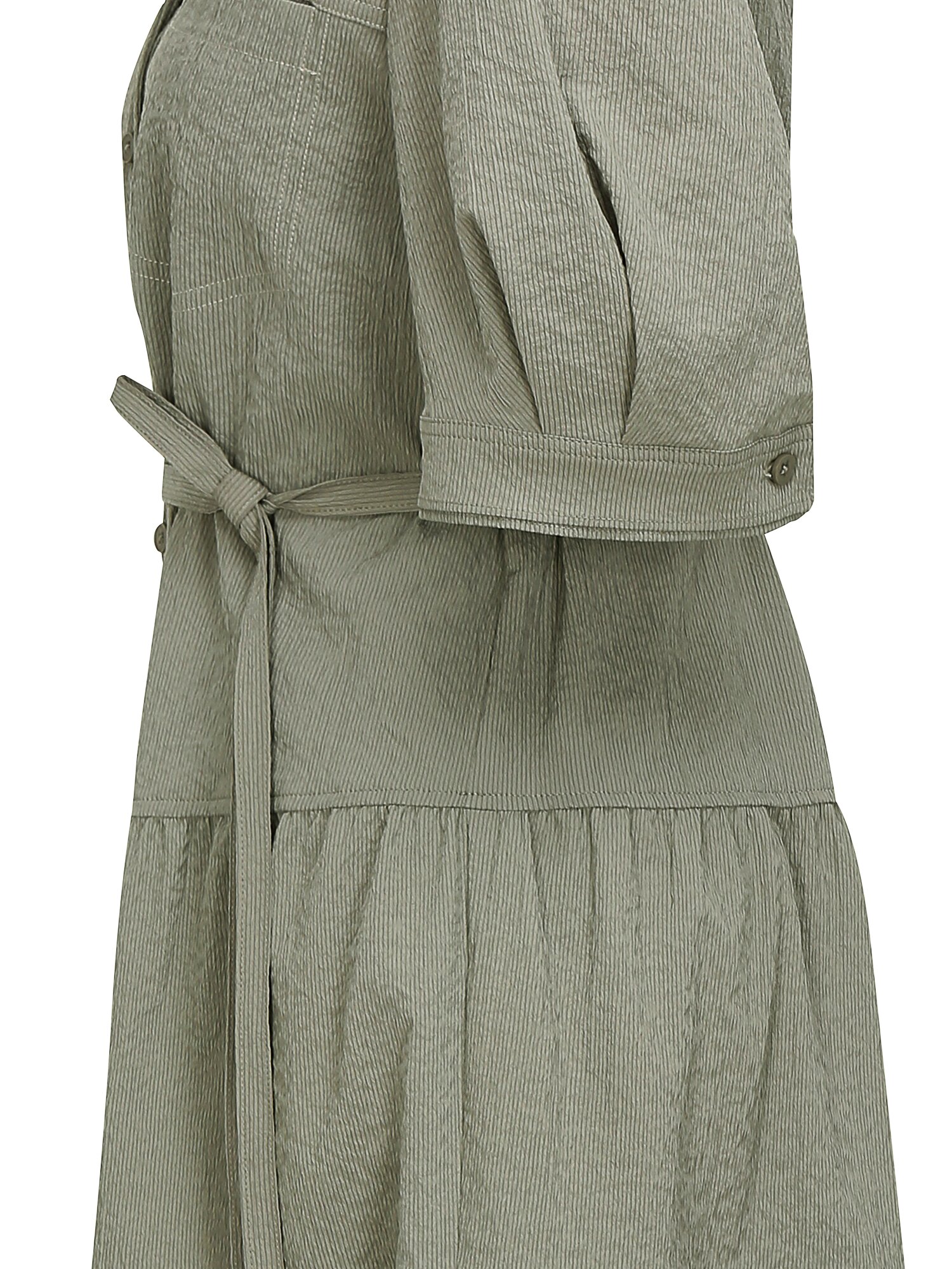 시어서커 오픈 칼라 티어드 원피스 (KHAKI)
