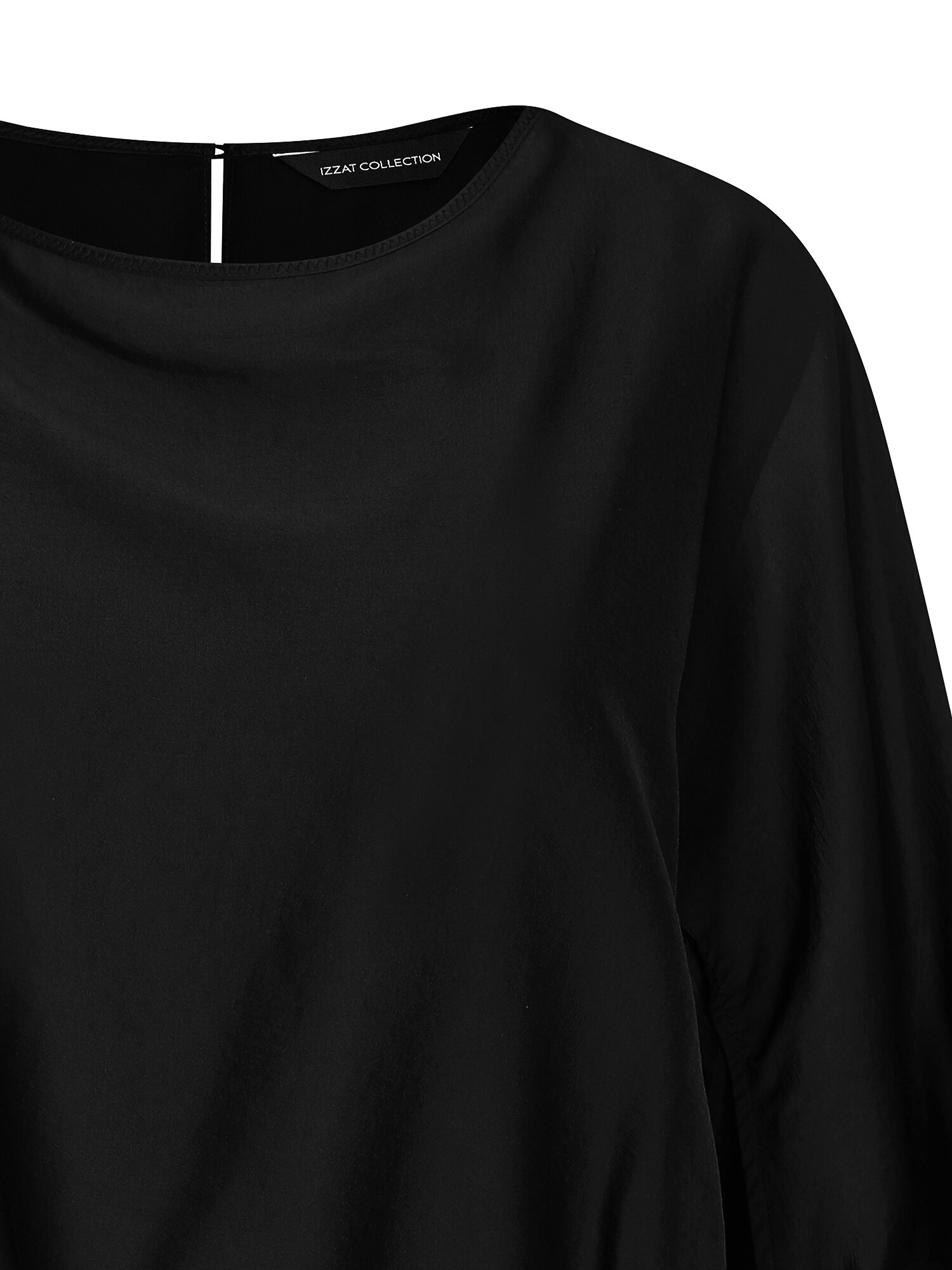 니트 배색 돌먼 슬리브 블라우스 (BLACK)