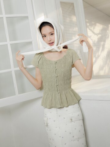 아웃 포켓 H라인 데님 스커트 