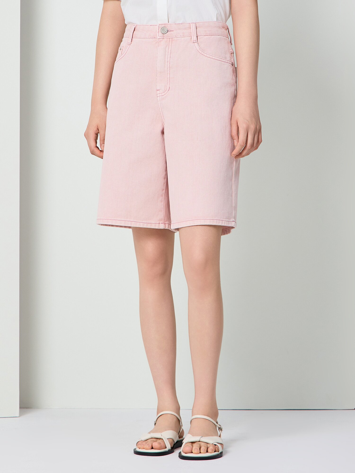 캐주얼 하프 데님 팬츠 (PINK)