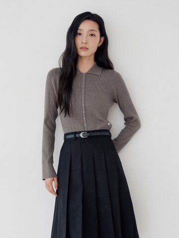 골지 버튼 장식 칼라 풀오버 니트 