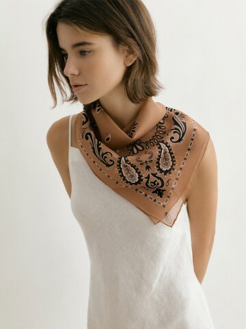 Cotton Paisley Bandana Scarf - Camel