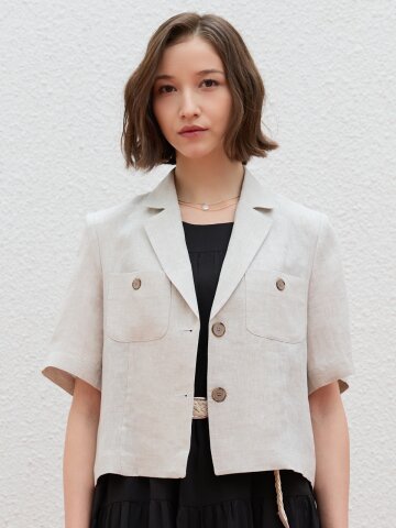 모칸션 썸머 린넨 투포켓 크롭 자켓